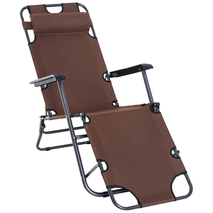 Chaise longue transat 2 en 1 pliant inclinable multiposition marron