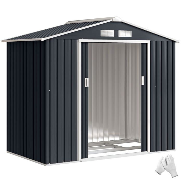 Abri de jardin - Outsunny - métal 277 m² kit fondation porte coulissante aérations - métal - 213x130x185cm - gris foncé