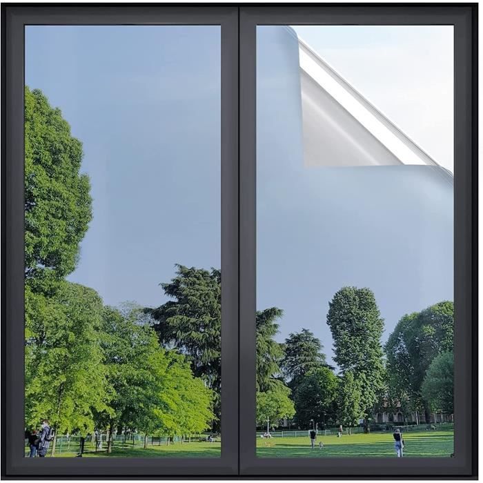 Film Fenêtre Anti Regard 60 x 400 cm, Film Adhesif Effet Miroir sans Tain  pour Vitre Protection de Soleil Anti UV Argenté