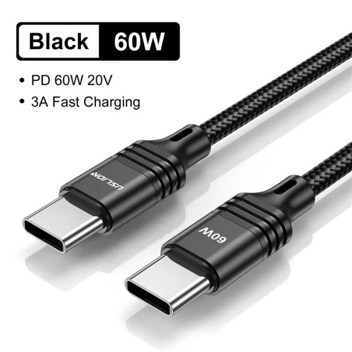 Câble Uslion USB C – 5A Recharge Rapide – 1m – Aluminium – Rouge/Bleu/Noir