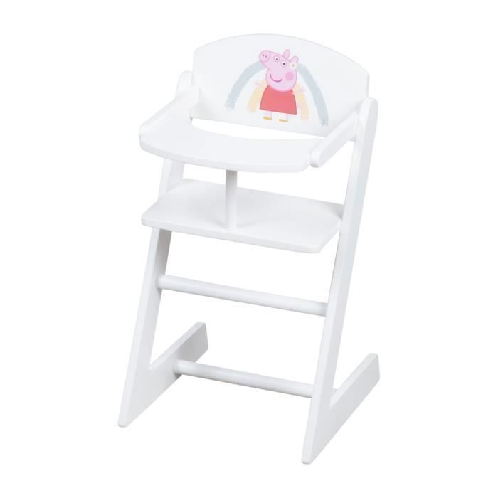 Chaise Haute de Poupée en Bois Peppa Pig - ROBA - Motif Truie - Blanc / Rose Chaise Haute de Poupée en Bois Peppa Pig - ROBA - Motif Truie - Blanc / Rose