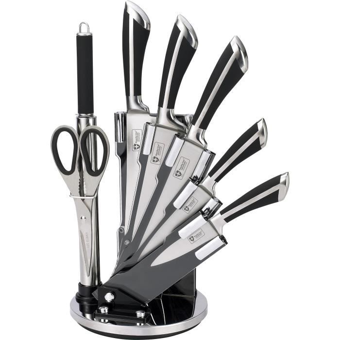 Couteaux de cuisine 8 pcs noir avec support - Cdiscount Maison