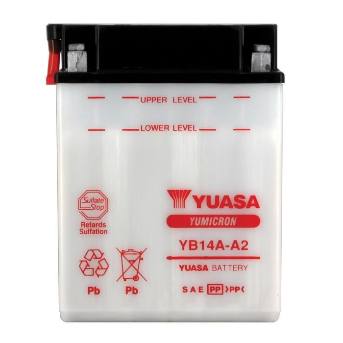 YUASA - Batterie Moto 12V Avec Entretien Sans Pack Acide Yb14A-A2 / Yb14Aa2