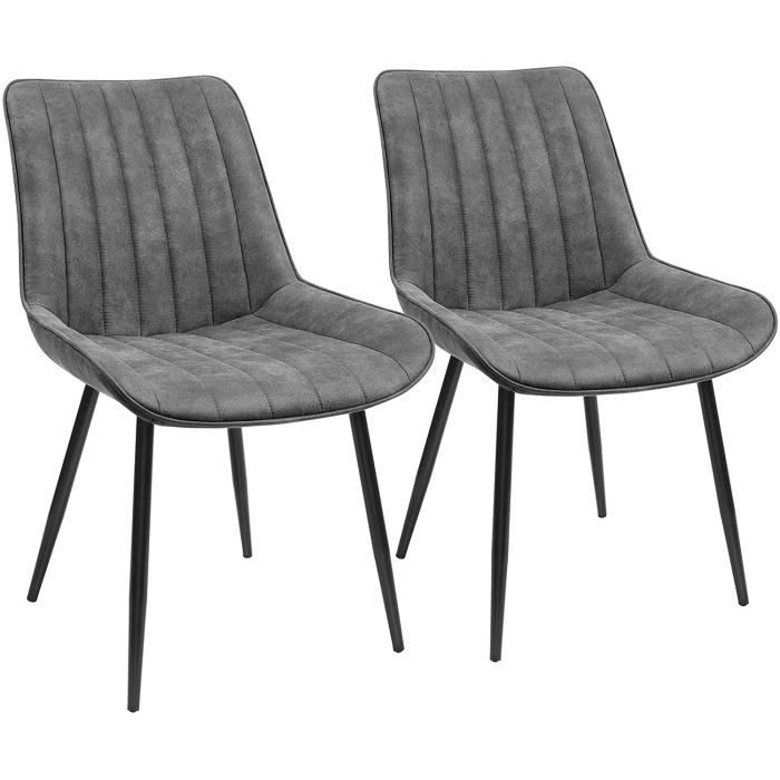 chaises de salle à manger - songmics - lot de 2 - revêtement en pu - pieds en métal - gris