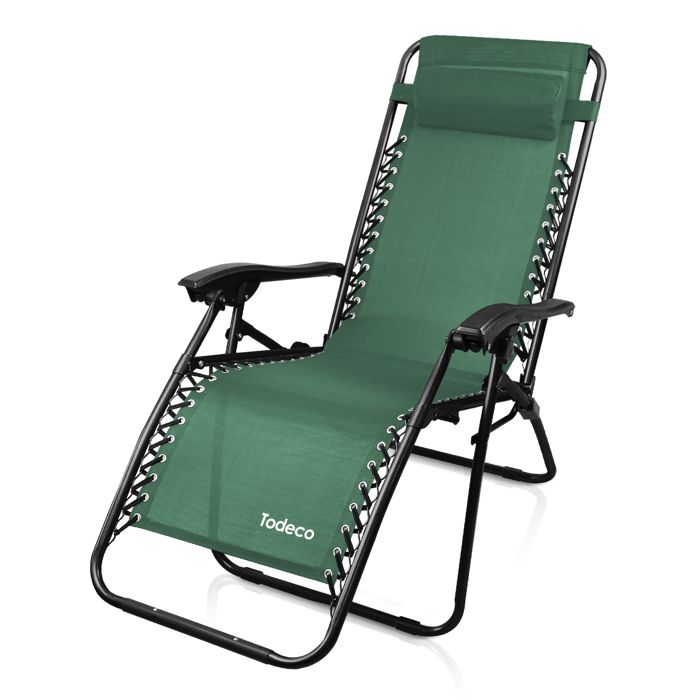 transat en textilène de jardin, chaise longue inclinable, 165 x 112 x 65 cm, vert, avec coussin, textilène, charge maximale:  100 kg