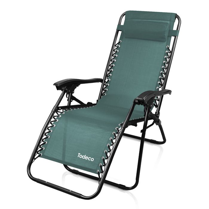 Transat en Textilène de Jardin, Chaise Longue Inclinable, 165 x 112 x 65 cm, Vert, Avec coussin, Textilène, Charge maximale: 100 kg