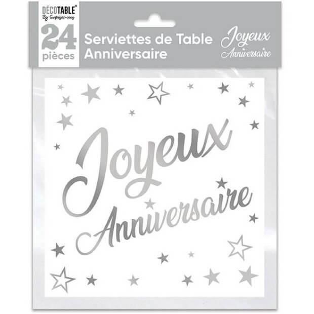Serviette de table Joyeux Anniversaire blanche et argentée métallisée (x24)  REF/STAM00A - Cdiscount Maison