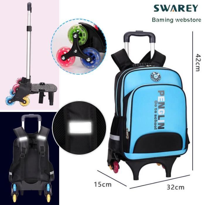 Lot De 3 Sacs à Dos à Roulettes Garçon - Motif Ciel Étoilé - 6 Roues - Capacité 24L - Taille 30x18x45 Cm - Nylon Imperméable