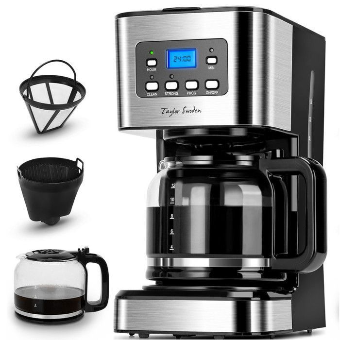 Taylor Swoden Darcy - Cafetière 0% BPA. 950W 15L. Programmable 24h maintien au chaud 40min. Option café fort. Auto-nettoyante.