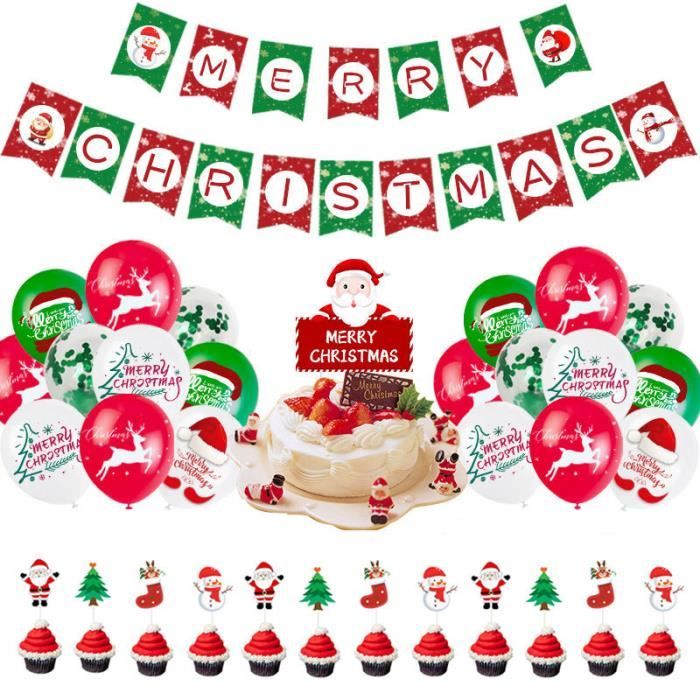 THOTCOC Ballons de décoration de fête de Noël, drapeau de gâteau du