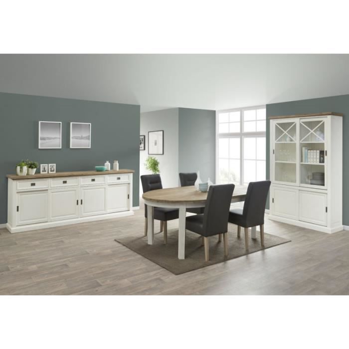 Salle à Manger Complète DUNEDIN Blanc/Bois Table ovale 12 places