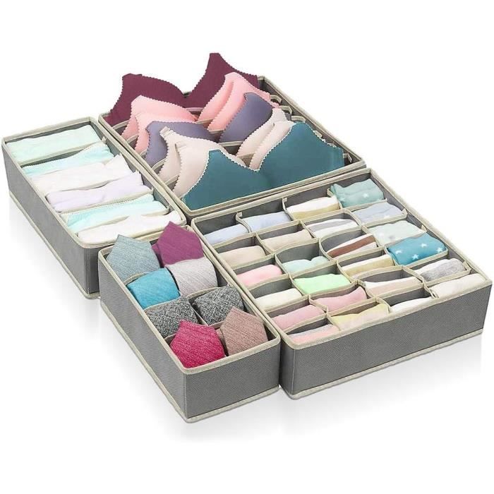 Lot De 12 Boîtes De Rangement Pliables Pour Tiroirs - 3 Tailles (30x30cm, 30x15cm, 15x15cm), Gris, Tissu Non Tissé
