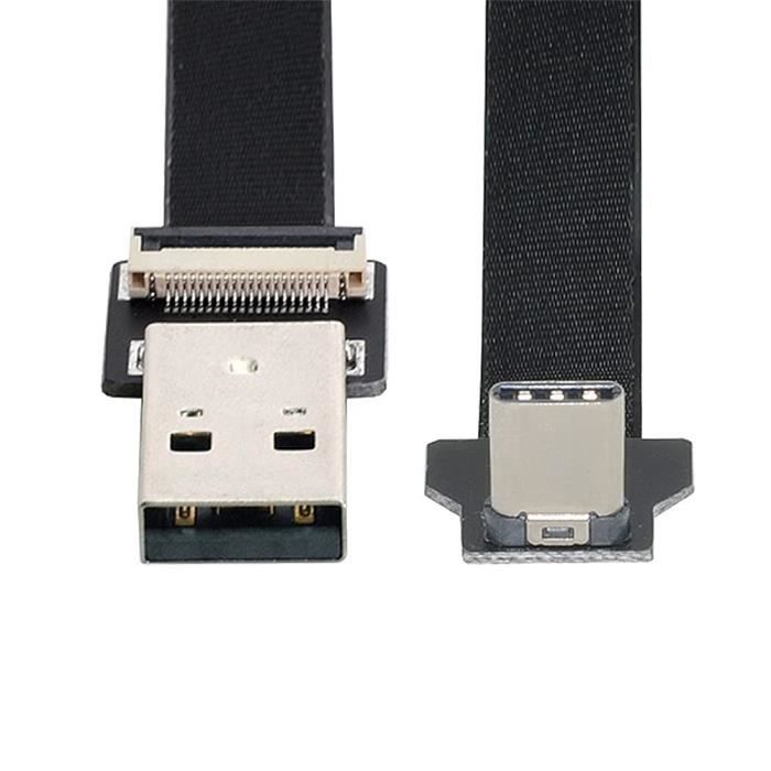 Câble FPC Plat USB 2.0 Type-A Mâle Vers USB-C Mâle – 20 Cm – Pour FPV, Drone, Disque Dur, Smartphone – Montage DIY