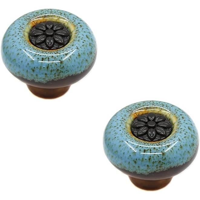 Bouton De Meuble En Céramique Bleu Foncé - Motif Oiseau - Poignée Porte Freak Scene