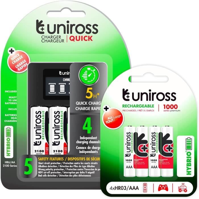 Lot 4 Piles Rechargeables Uniross Hybrio AA 1600mAh 1.2V NiMH LSD Neuves