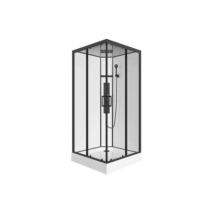 Cabine de douche hydromassante carrée - Noir mat et blanc - L90 x l90 x H215 cm - TANITO