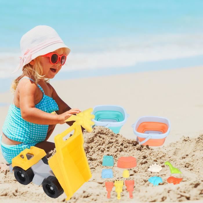 Kit De Plage 17 Pièces Enfant – Seau Pliant, Pelles, Moules Animaux, Sac Filet – Jouet Bac à Sable Été