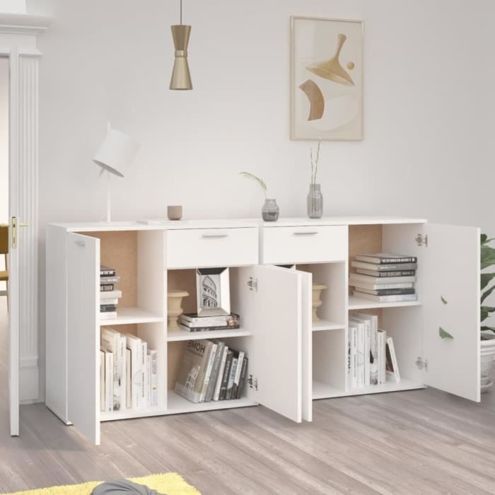 Buffet - VINGVO - YIN2 - Blanc - 4 portes - 2 tiroirs - 160x36x75 cm