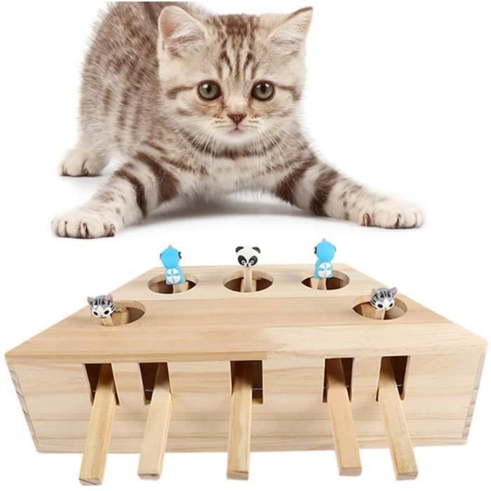 Jouet Interactif Pour Chat Bois Jouet Souris Taupe Boite De Puzzle Avec De Jolis Jouets De Dessins Animes Pour Chats 5 Trous Cdiscount
