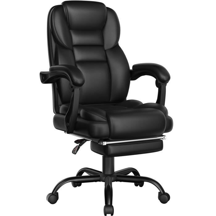 Yaheetech Chaise de Bureau Ergonomique Fauteuil de Bureau en Similicuir Confortable Noir
