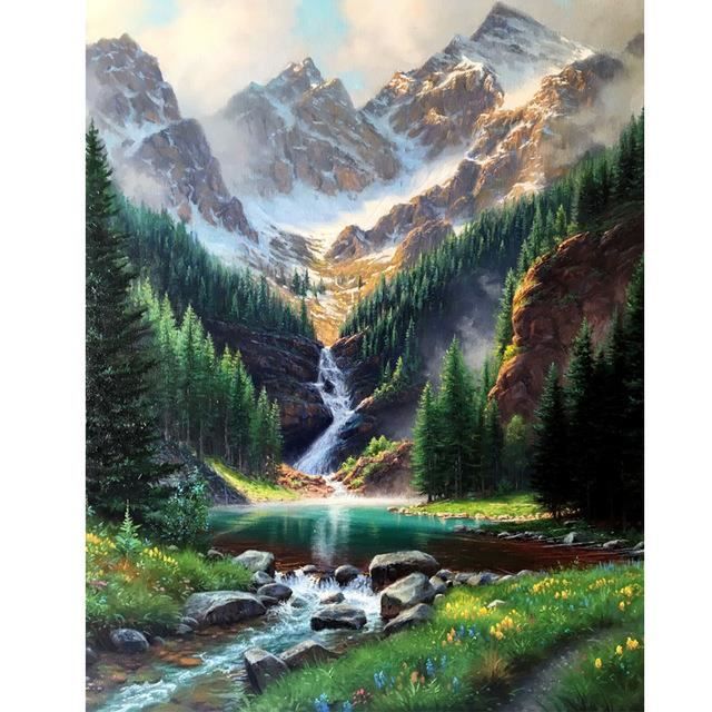 MEIYUDA Peinture Par Numero Adulte Montagne, DIY Paysage Peinture Acrylique Pour Débutants Facile Sur Toile Avec Peintures Et Pinceaux 40x50cm(sans Cadre