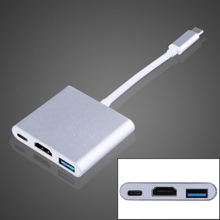 USB Type-C vers HDMI / USB3.0 / USB 3.1 Adaptateur Type-C, HuiHeng USB 3.1  Type C USB-C 4K Adaptateur HDMI Digital AV Multiport pour, Chromebook Pixel