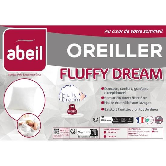 Lot De 2 Oreillers à Mémoire De Forme ABEIL – 60x60 Cm – Blanc – Matelassé – Neuf