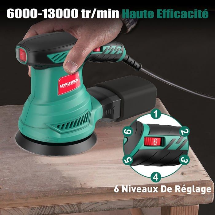 Ponceuse Girafe HYCHIKA Avec Aspirateur - Poignée Extensible LED 6 Vitesses 214mm