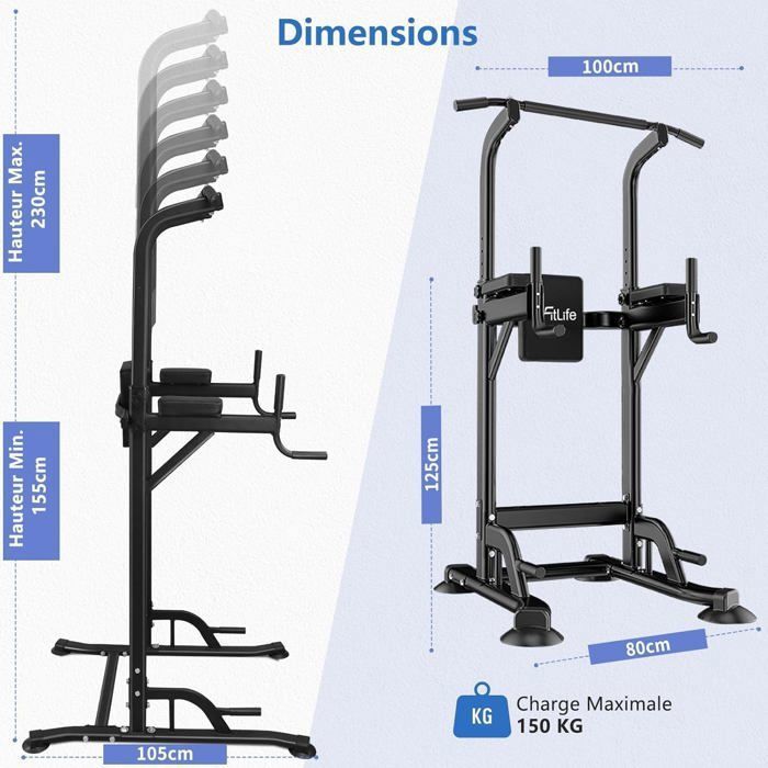 Station De Traction Power Tower – Barre à Dips – Hauteur Réglable – Neuf