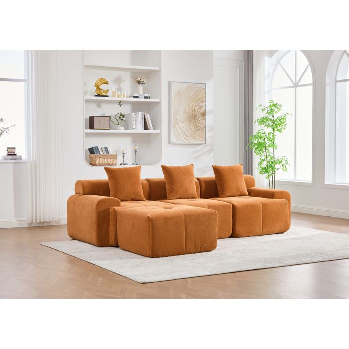 Canapé d’angle modulaire orange en tissu côtelé, 4 modules, sans ...