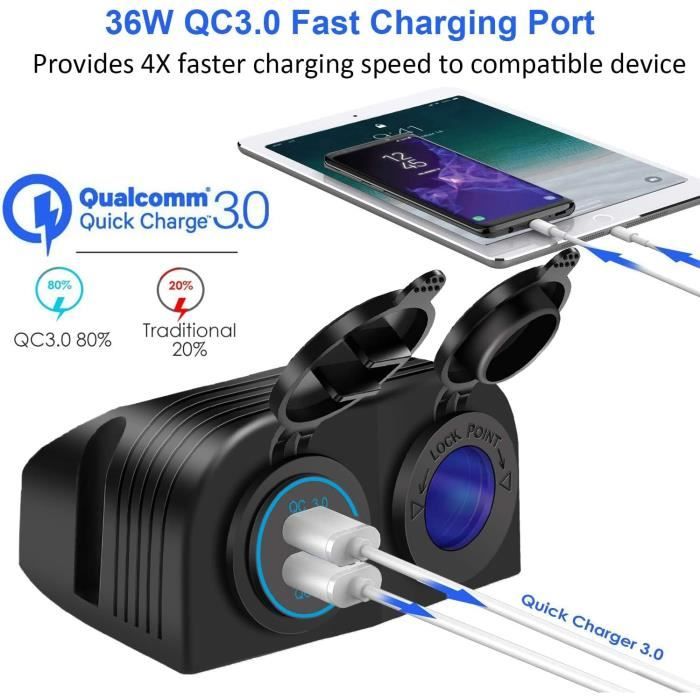 Ygl 36W Double Usb Qc3 0 Chargeur Moto tanche 12V 24V Prise Allume ygl-36w-double-usb-qc3-0-chargeur-moto-tanche-12v-24v-prise-allume