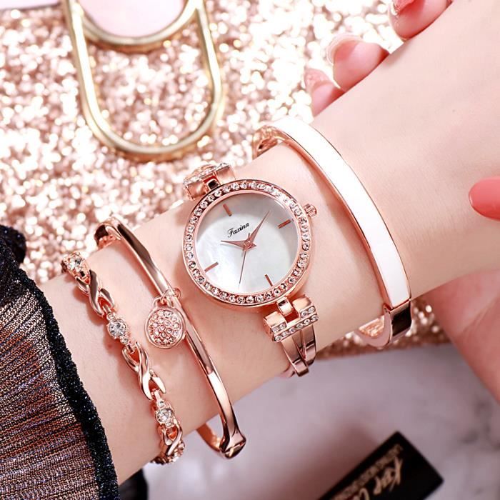 Coffret Cadeau Montre Femme-Marque De Luxe- étanche - Bracelet+montre à Quartz- 4 Pièce Or Rose, - Achat/vente Pack Montre Femme Adulte Orange