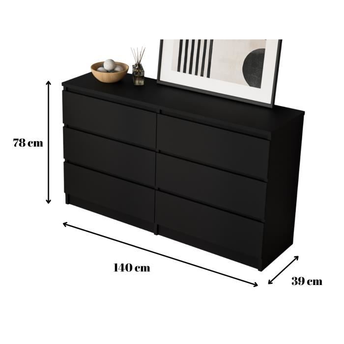 Commode 6 tiroirs grège noir meuble rangement chambre - Ciel & terre