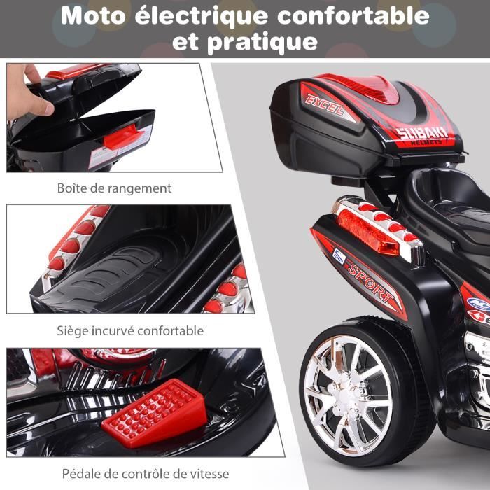 34€ sur Moto cross électrique enfant 3 à 6 ans 6 V phares klaxon musiques  102 x 53 x 66 cm rouge et noir - Véhicule électrique pour enfant - Achat &  prix