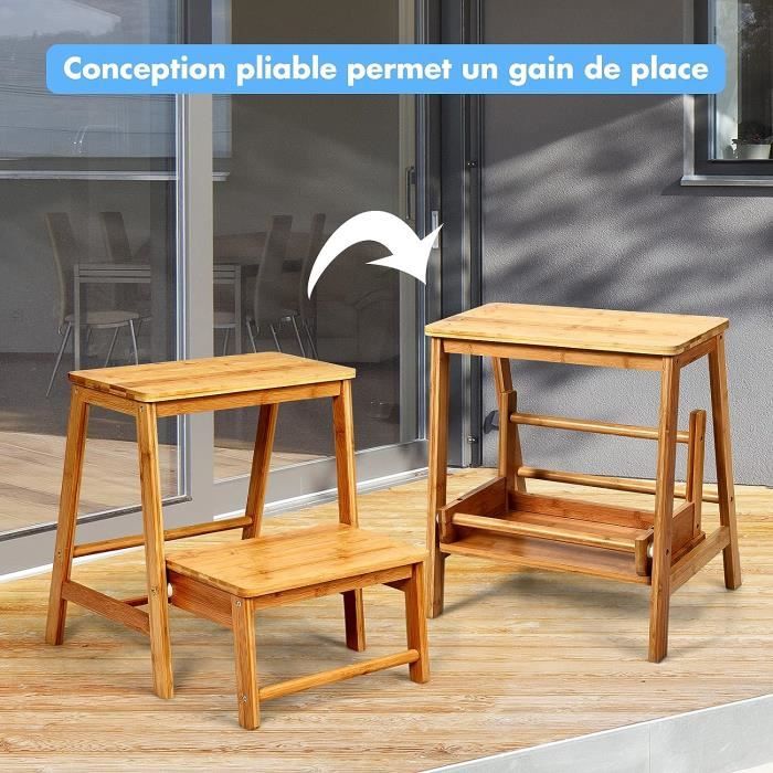 Escabeau Pliant 2 En 1 Siwitec - Marchepied Et Boîte Rangement - Portable 150kg Charge Max