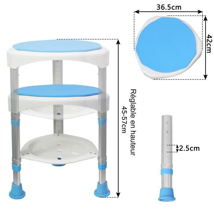 LZQ Siège de Douche 360° rotation Tabouret de Douche Antidérapant ...