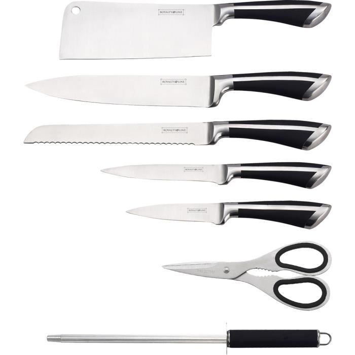 Couteaux de cuisine 8 pcs noir avec support