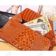TD® Portefeuille long en cuir pour femmes multifonctionnel plusieurs compartiments billets cartes écailles marron alligator-2