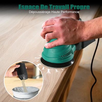 Ponceuse Excentrique 300W HYCHIKA - 6 Vitesses Variables 6000-13000 RPM - Avec 12 Disques Abrasifs 125 Mm