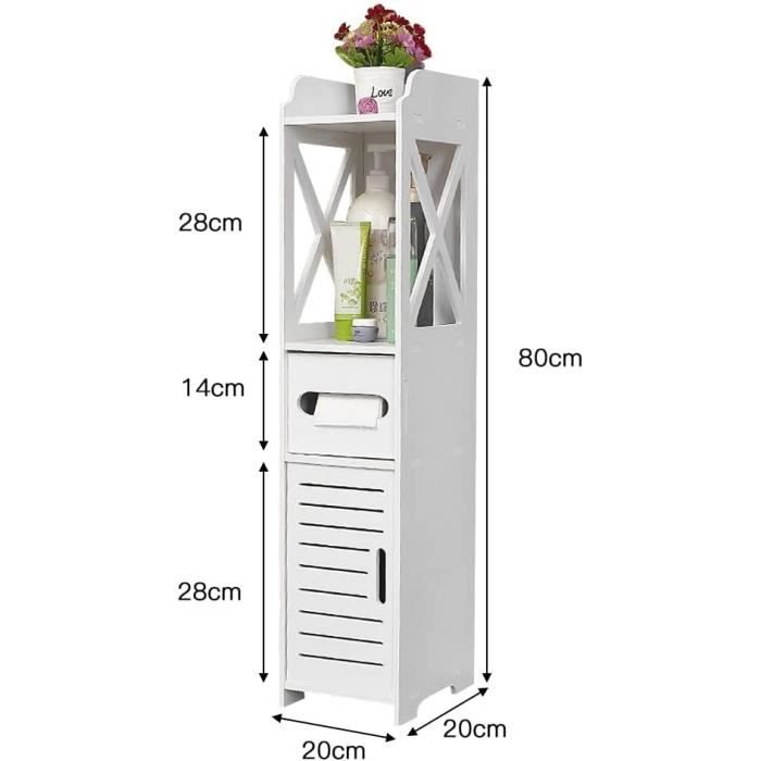 Meuble Rangement Salle De Bain Blanc 80x20x20cm - Étagère Réglable Pieds étanches | Organisation Petits Espaces