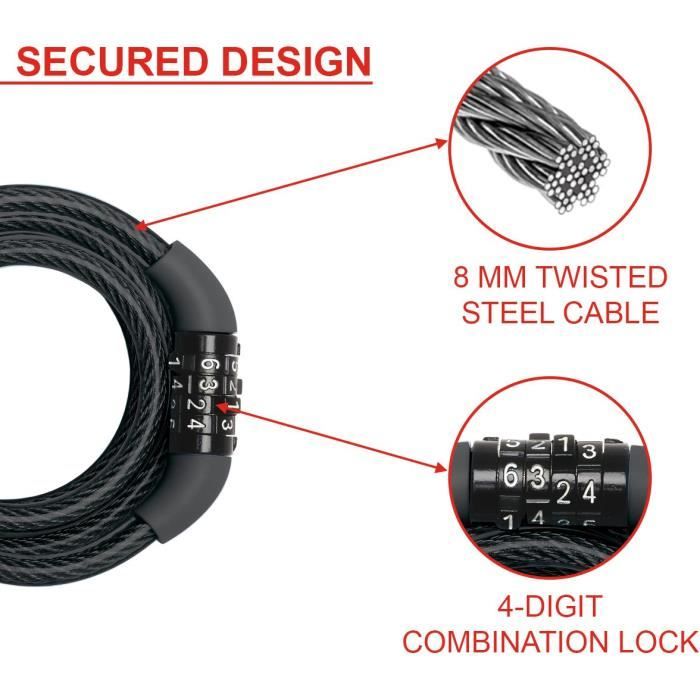 MASTER LOCK Cable Antivol Velo 1 2 m cable