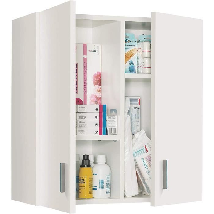 TATAY Armoire Suspendue D'angle Salle De Bain - 2 Portes Translucides - Étagères Réglables - Résistance 8 Kg - Plastique ABS