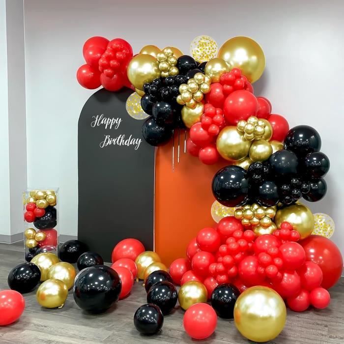 68 Ballons Noirs, Rouges, Blancs - Pour Fêtes, Anniversaires, Décorations - Avec Confettis