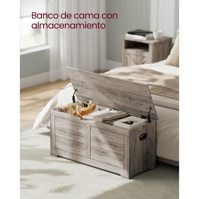 Banc Rangement Relaxdays - Bois Noyer - Banquette Coussin Blanc - 92x49x46.5cm - Multifonction