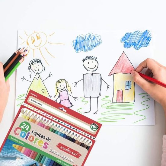 24 crayons de couleur - Pastel - Enfant - Dessin - Loisirs créatifs