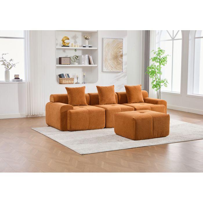 Canapé d’angle modulaire orange en tissu côtelé, 4 modules, sans ...