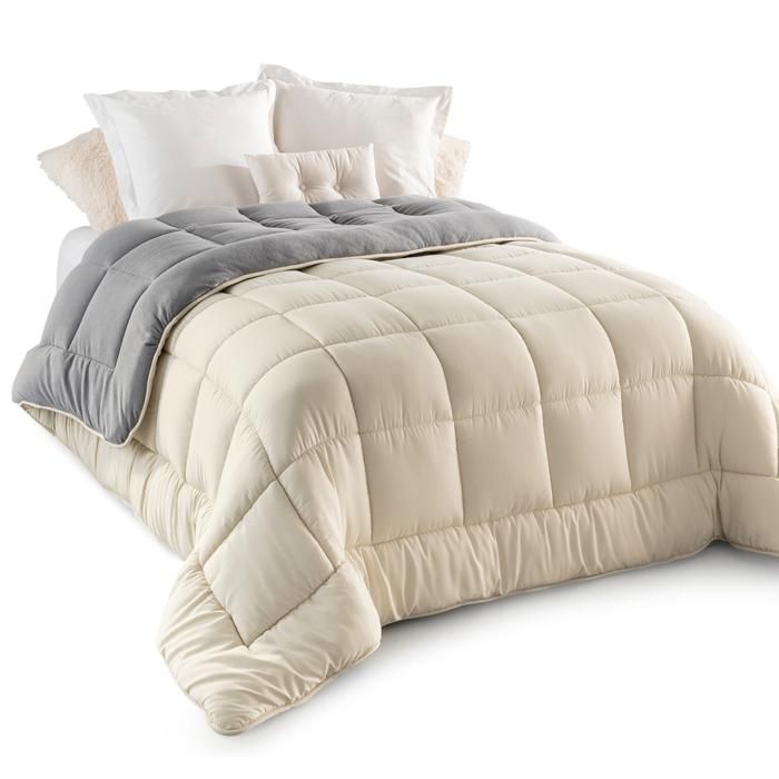 IDMarket - Piumino Zoe 200 x 200 cm, in pile bifacciale, grigio e crema, 400 g