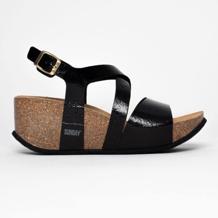 SUNBAY Sandales compens es ADELAIDE Noir Femme Noir Cdiscount
