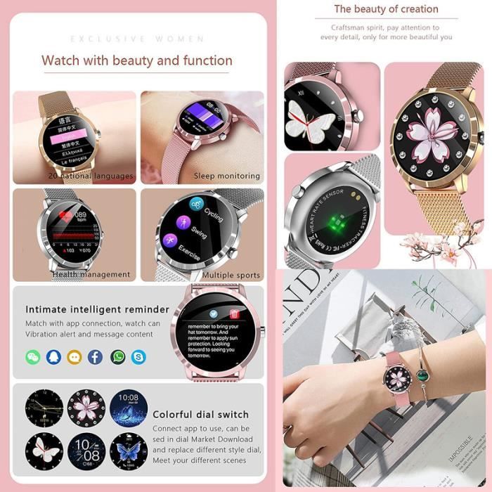 Smartwatch Rose Femme - Montre compatible IOS, Android et HarmonyOS -  Souiri
