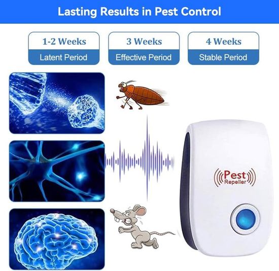 Répulsif à Ultrasons Anti-Nuisibles 2025 - Lot 4 - Anti Moustiques, Souris, Cafards, Rats - Technologie Double Puce Silencieuse